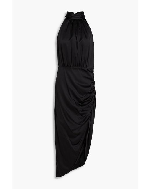 Veronica Beard Black Gabriella asymmetrisches neckholder-midikleid aus satin aus einer seidenmischung