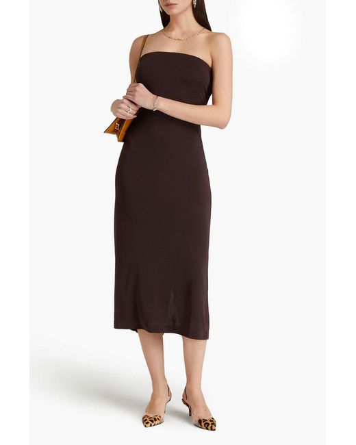 Tibi Brown Harlow Strapless Jersey Midi Dress