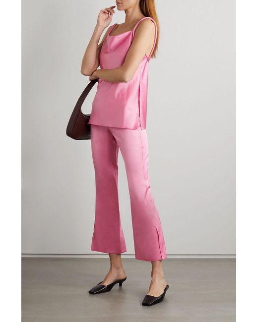 Nanushka Pink Vaeda Cropped Satin Flared Pants