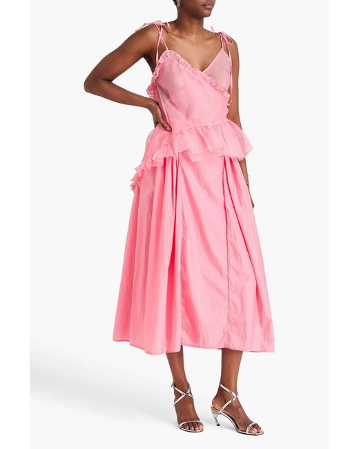 CECILIE BAHNSEN Pink Alessandra Ruffled Silk-Organza Wrap Top