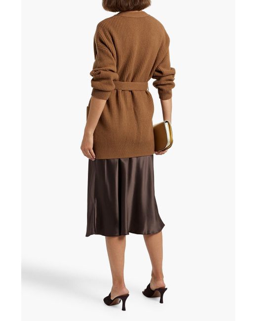Vince Brown Belted Ribbed Wool And Cashmere-Blend Cardigan