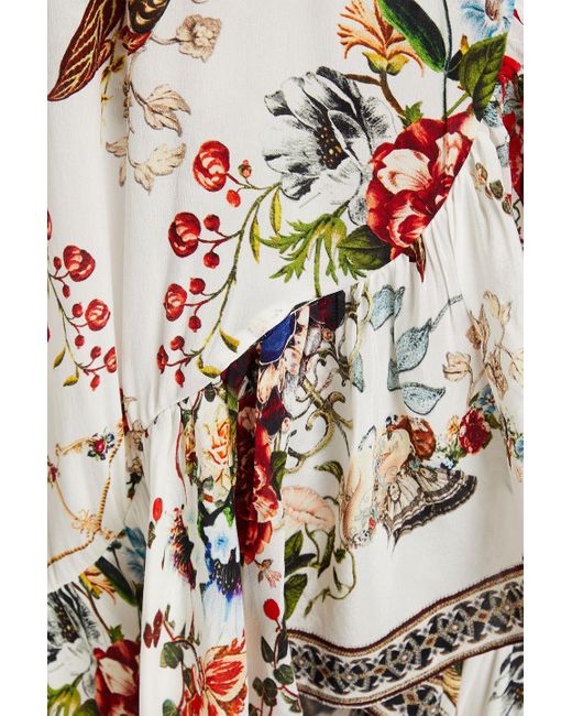 Camilla White Embellished Floral-print Silk Crepe De Chine Maxi Wrap Dress