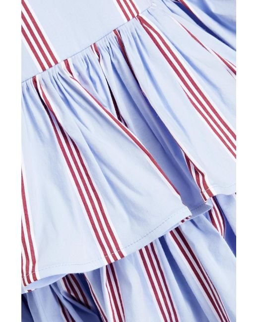 Stella Jean White Tiered Striped Cotton-blend Poplin Midi Dress