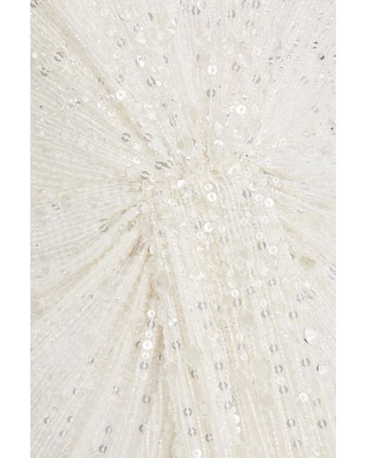Jenny Packham White Cairo Cape-Effect Embellished Tulle Gown