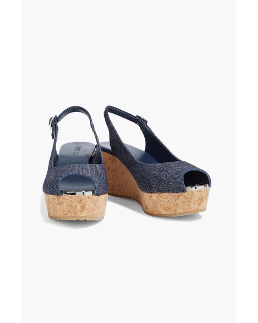 Jimmy Choo Praise Denim Wedge Slingback Sandals in Blue | Lyst