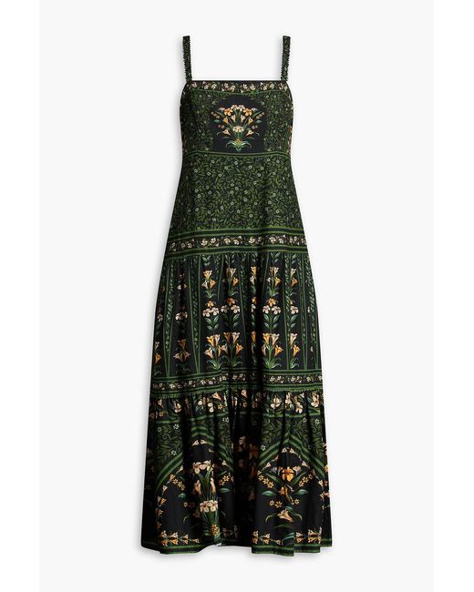 Farm Rio Green Floral-print Linen-blend Midi Dress