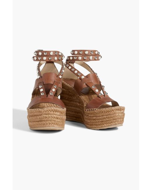 Jimmy Choo Brown Danica 110 Studded Leather Espadrille Wedge Sandals
