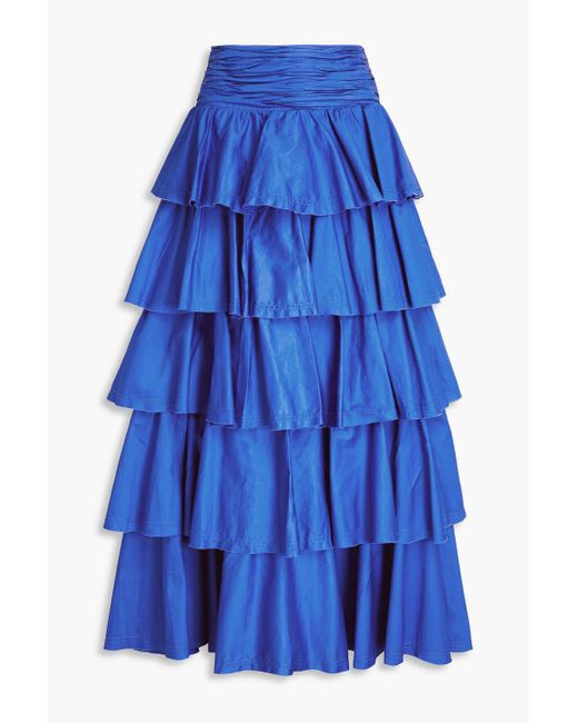 Aje. Blue Eleni Tiered Cotton-poplin Maxi Skirt