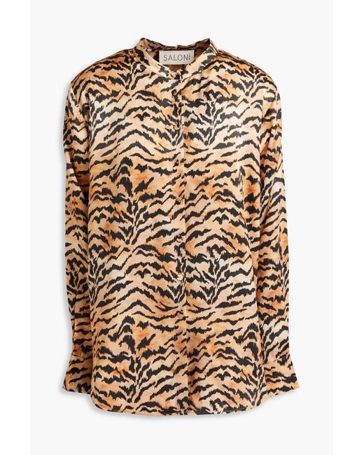 Saloni Multicolor Bobbi Tiger-print Silk-satin Shirt