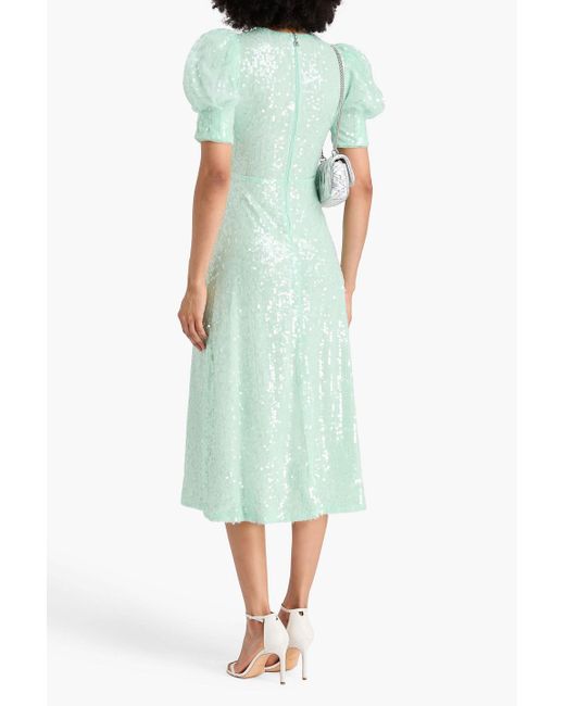 ROTATE BIRGER CHRISTENSEN Green Sequined Tulle Midi Dress