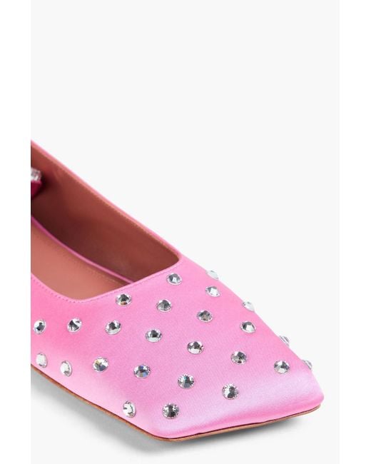 AMINA MUADDI Pink Ballerinas "ane" aus satin mit kristallverzierung