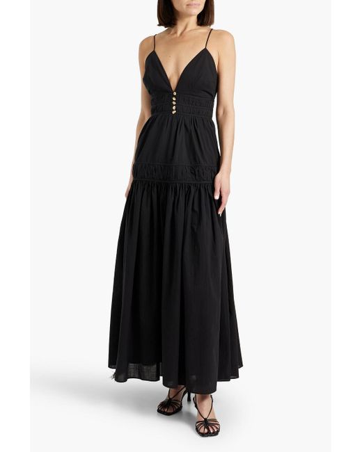 Aje. Black Grace Tiered Cotton-voile Maxi Dress