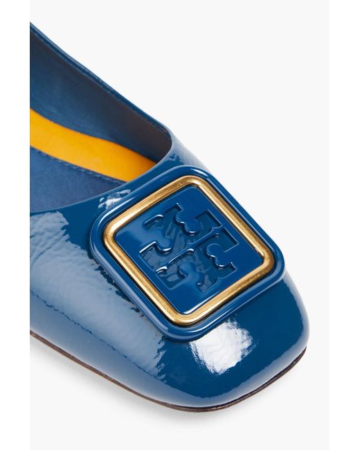 Tory Burch Blue Georgia Embellished Patent-leather Ballet Flats