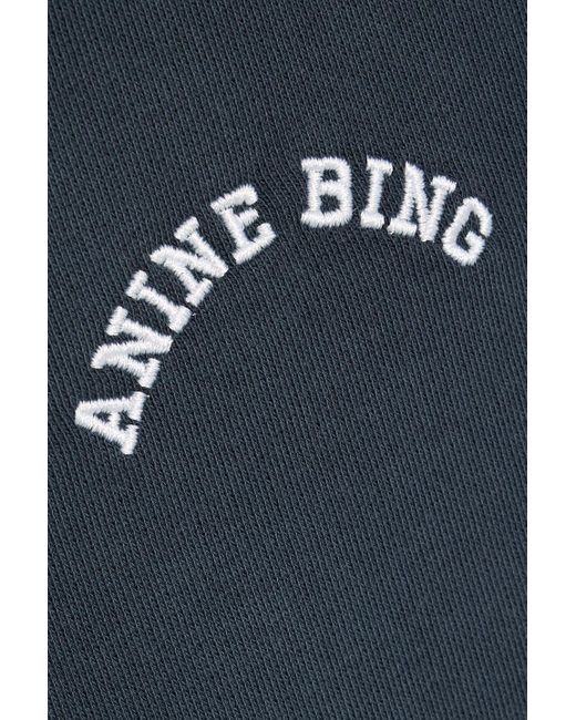 Anine Bing Blue Leone Embroidered Cotton-Fleece Track Pants