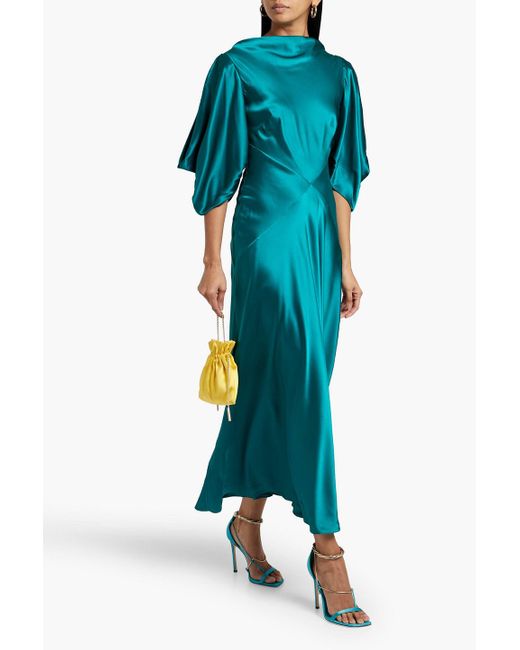 Roksanda Green Cutout Draped Silk-satin Midi Dress