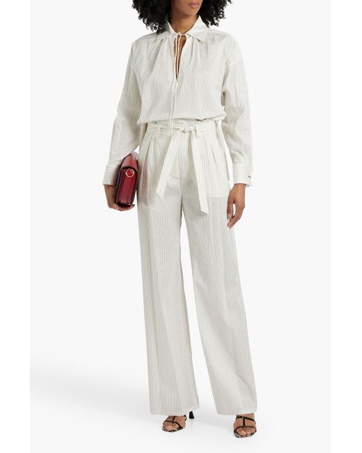 パンツ MAX MARA COTTON AND SILK BLEND TROUSERS Max Mara Xero Pinstriped Cotton And Silk-Blend Wide-Leg