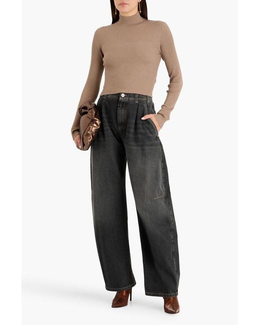 Brunello Cucinelli Gray High-Rise Barrel-Leg Jeans