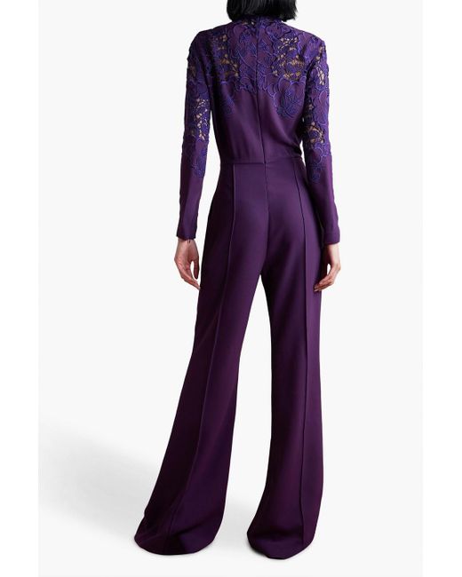 Elie Saab Purple Guipure Lace-paneled Crepe Wide-leg Jumpsuit