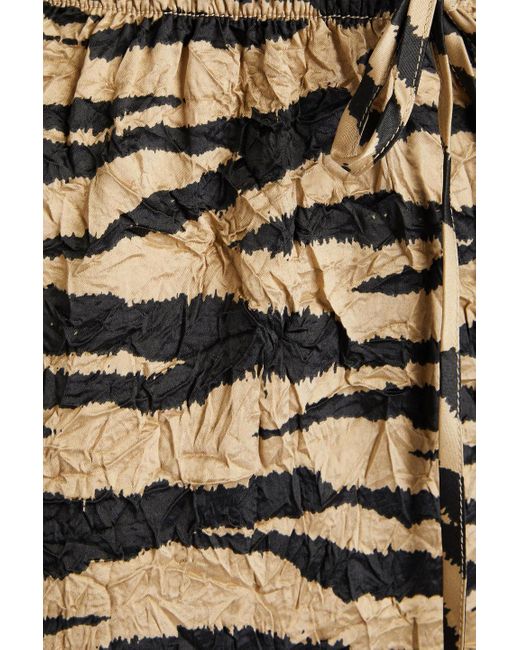 Ganni Natural Crinkled Tiger-print Stretch-satin Midi Skirt