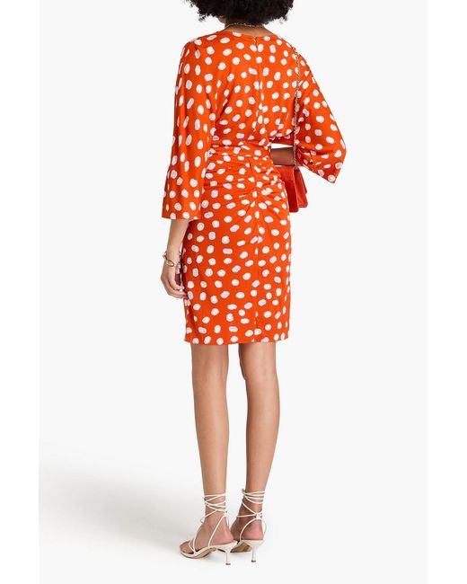 Diane von Furstenberg Orange Barrington Wrap-effect Printed Jersey Mini Dress
