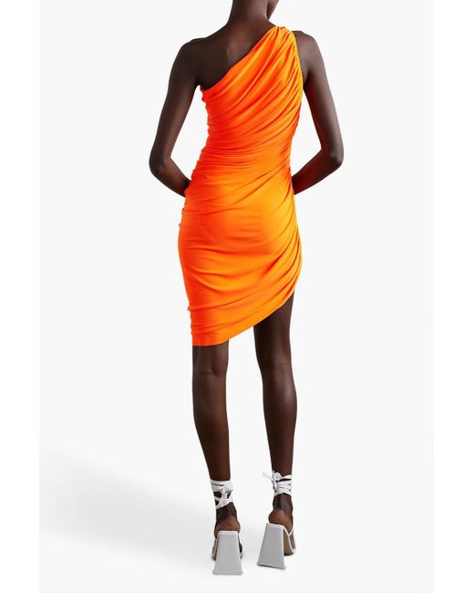 Norma Kamali Orange Diana One-shoulder Ruched Stretch-jersey Dress