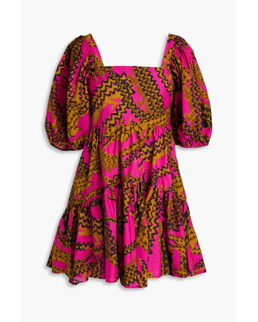 Farm Rio Tiered Printed Cotton-Poplin Mini Dress