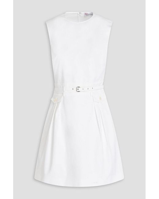 RED Valentino White Belted Pleated Cotton-blend Twill Mini Dress