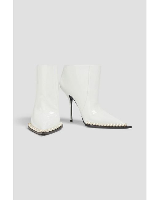 Dolce & Gabbana White Ankle boots aus lackleder mit verzierung