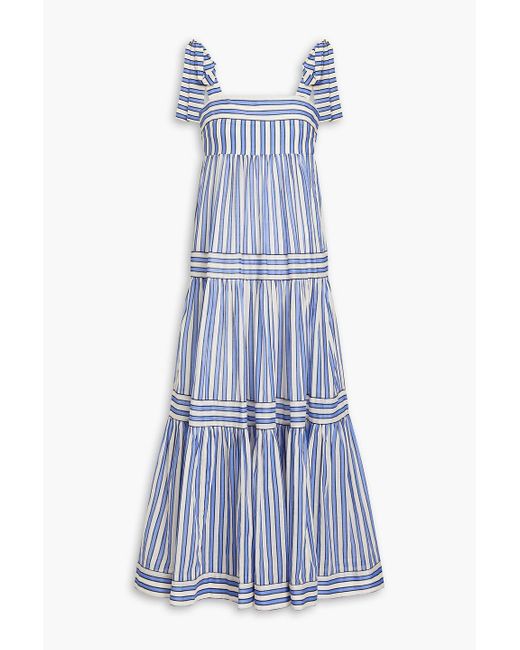 Zimmermann Blue Tiered Striped Cotton-gauze Midi Dress