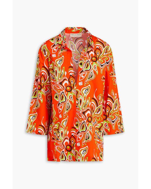 Emilio Pucci Orange Printed Cotton-voile Shirt