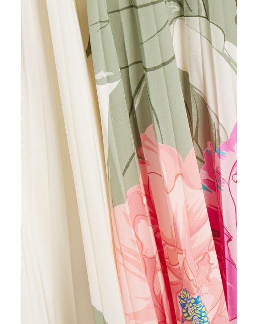 Valentino Garavani Pink Pleated Floral-print Silk-crepe Midi Skirt