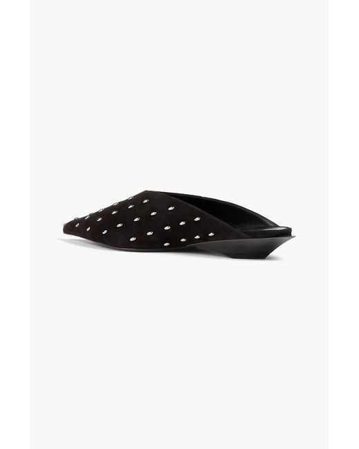Mugler Black Embellished Seude Mules