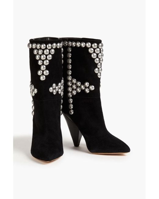 Isabel Marant Black Layo Studded Leather And Suede Ankle Boots