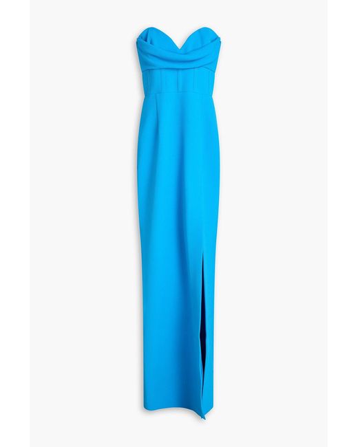 Rebecca Vallance Blue Skyla Strapless Crepe Gown