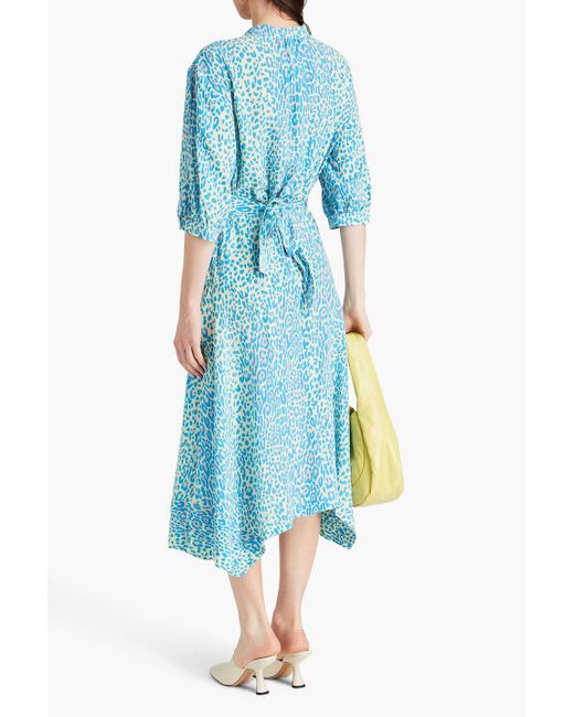 Stella McCartney Blue Leopard-print Silk Crepe De Chine Midi Dress