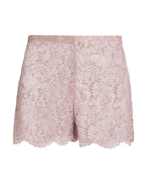 Valentino Garavani Pink Metallic Corded Lace Shorts