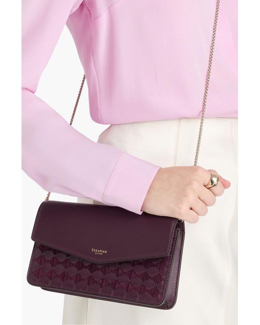 Serapian Purple Clutch aus geflochtenem leder und veloursleder