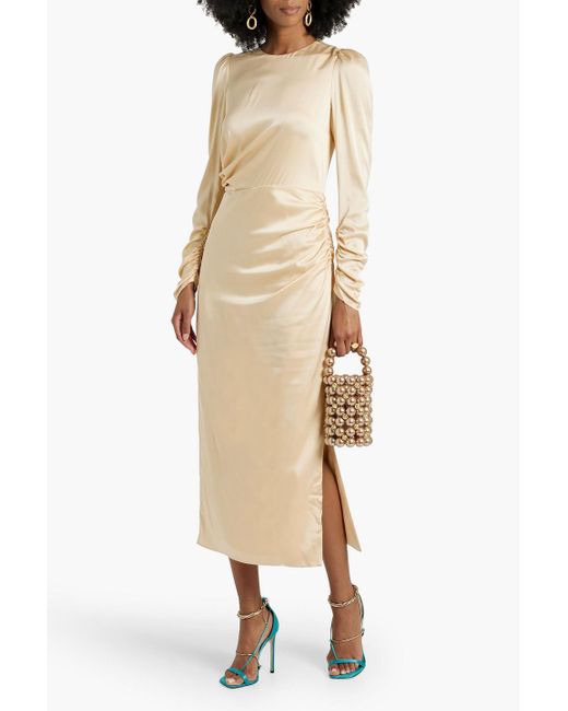Zimmermann Natural Ruched Silk-blend Satin Midi Dress