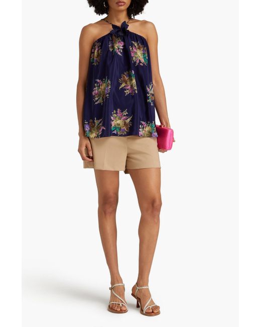 Zimmermann Blue Floral-print Silk Crepe De Chine Top