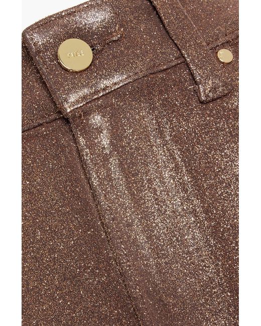 PAIGE Brown Sasha Glittered High-Rise Wide-Leg Jeans