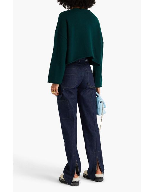 J.W. Anderson Green Cropped Embroidered Wool And Cashmere-blend Sweater