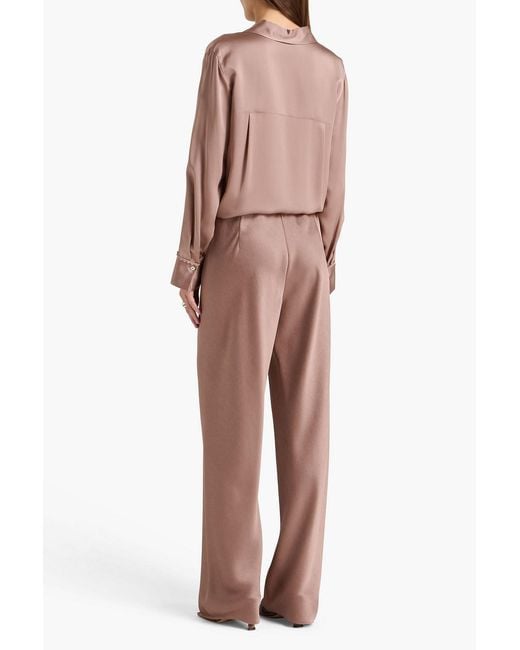 Vince Pink Lace-trimmed Silk-satin Crepe Shirt