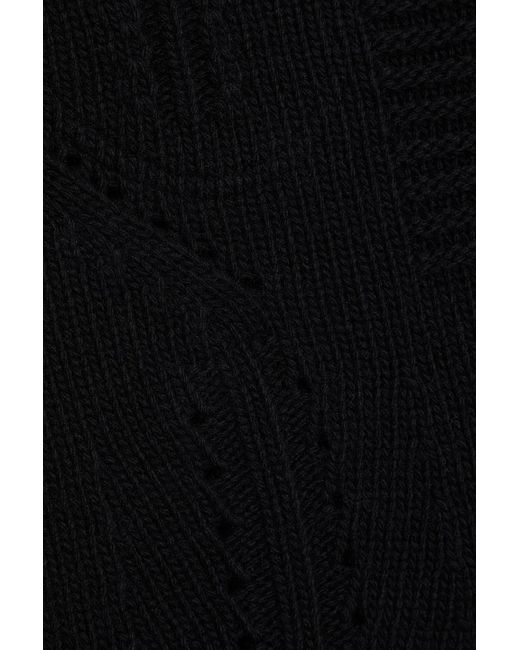 Valentino Garavani Black Ribbed-paneled Wool And Cashmere-blend Top