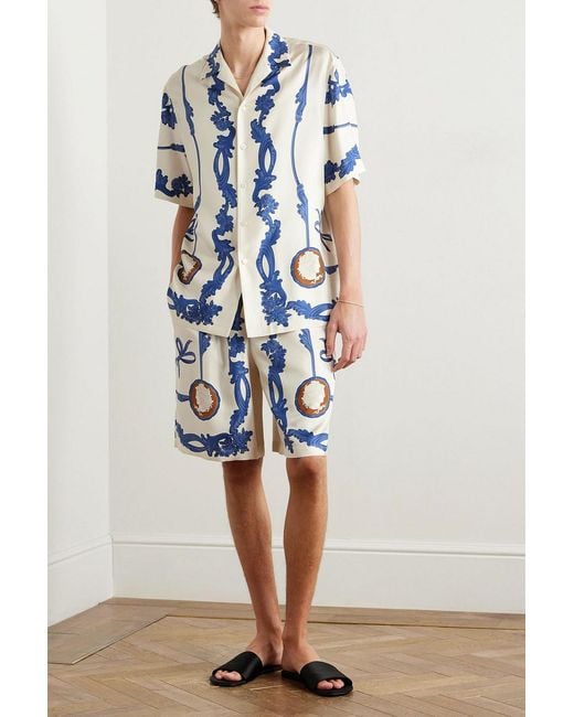 Versace Blue Printed Silk-Twill Shorts for men