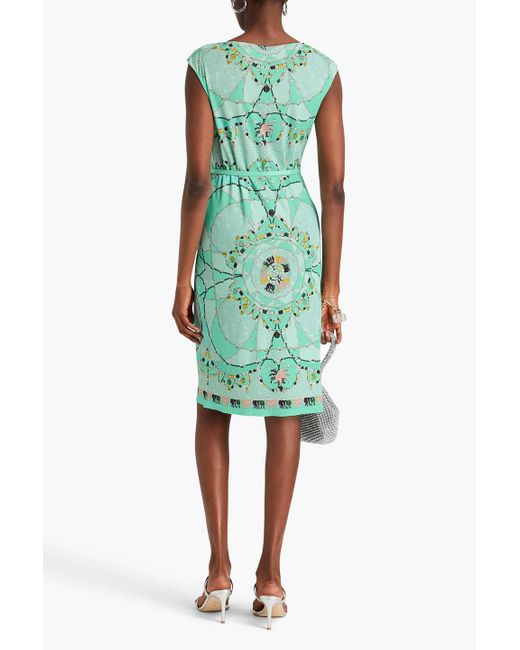 Emilio Pucci Green Belted Printed Jersey Dress