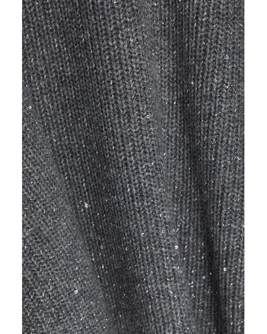 Brunello Cucinelli Gray Sequin-Embellished Metallic Knitted Sweater