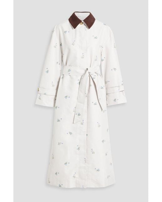Sleeper White Corduroy-trimmed Floral-print Shell Trench Coat