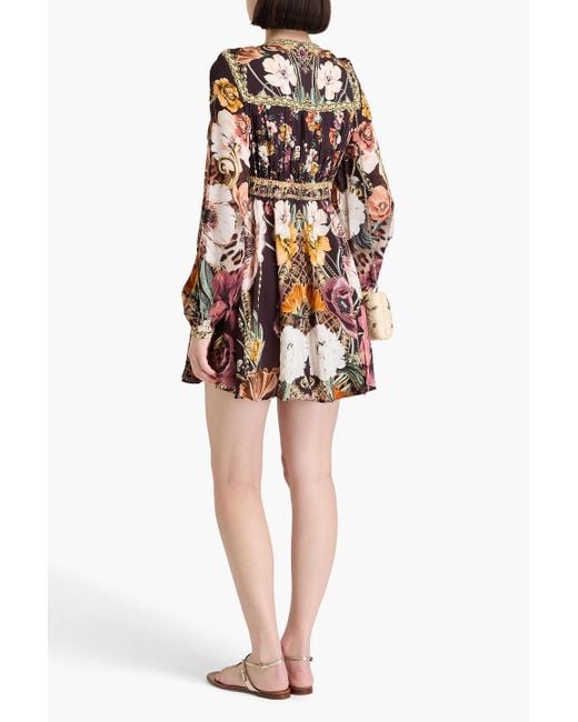 Camilla Multicolor Embellished Floral-Print Mousseline Mini Dress