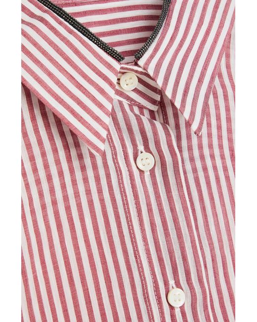 Brunello Cucinelli Pink Striped Linen And Silk-Blend Shirt