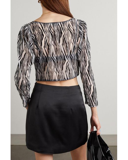 BATSHEVA Black Dirndl Cropped Flocked Tulle Top